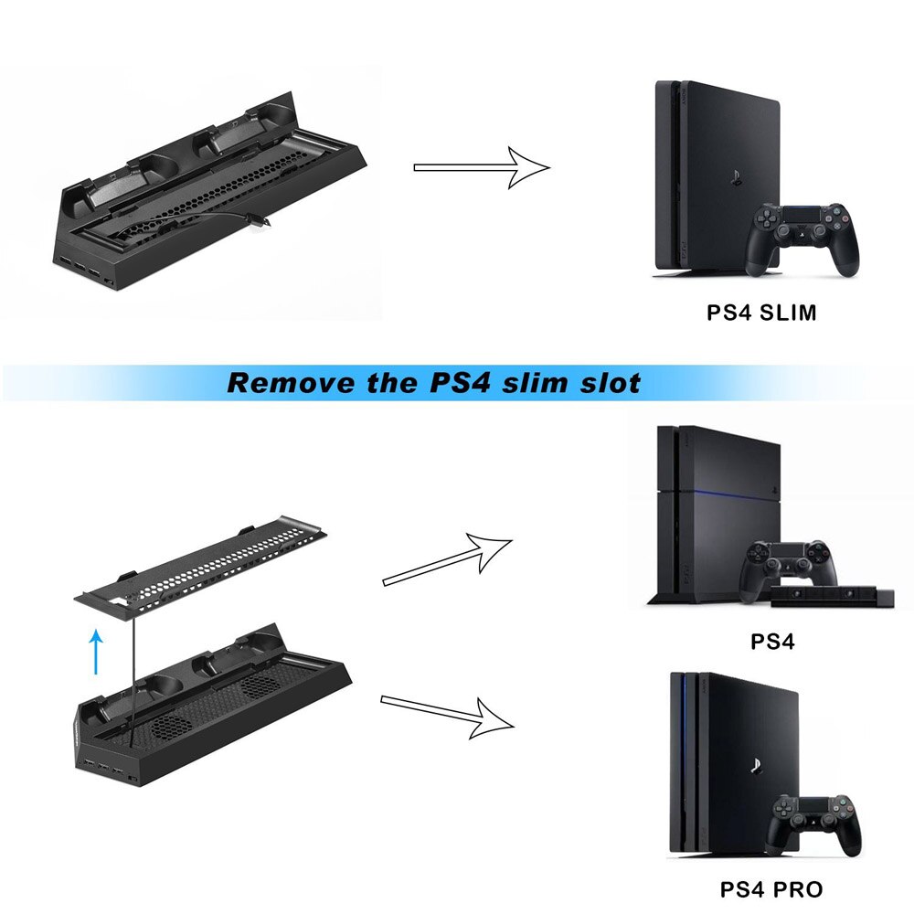 Ps4/ps4 pro/ps4 슬림 듀얼 컨트롤러 충전 스테이션 ( 플레이 스테이션 4 듀얼 쇼크 4 프로 게임 콘솔 용 냉각 팬 포함)